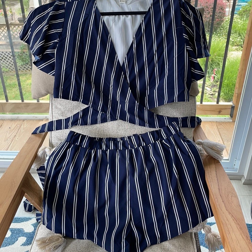 Two piece short set, cute, summer, wrap ties
